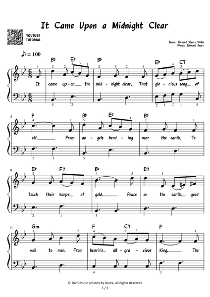It Came Upon a Midnight Clear - Christmas Carol [EASY PIANO] image number null