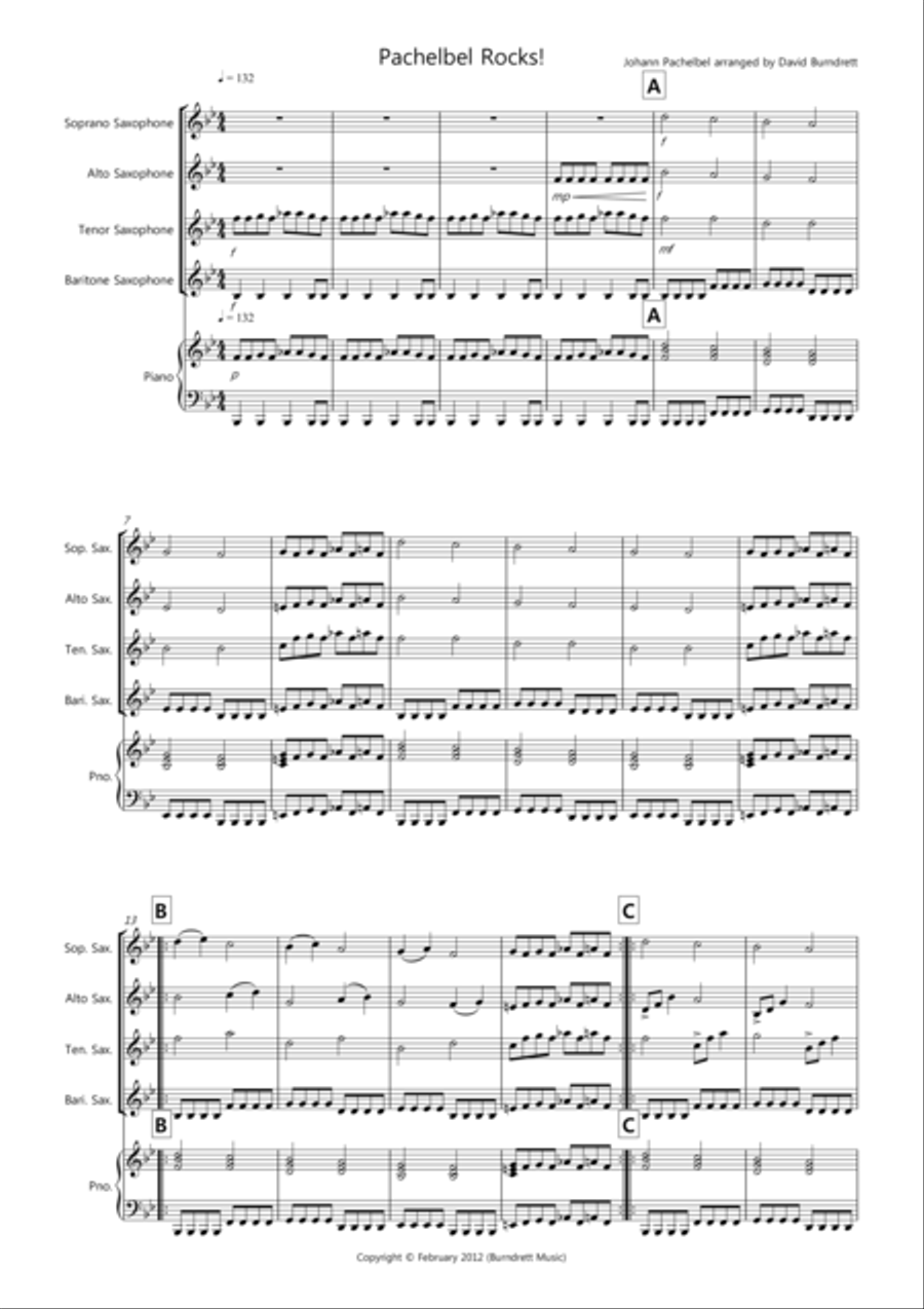 Pachelbel Rocks! for Saxophone Quartet Saxophone Quartet scores gallery preview page 1