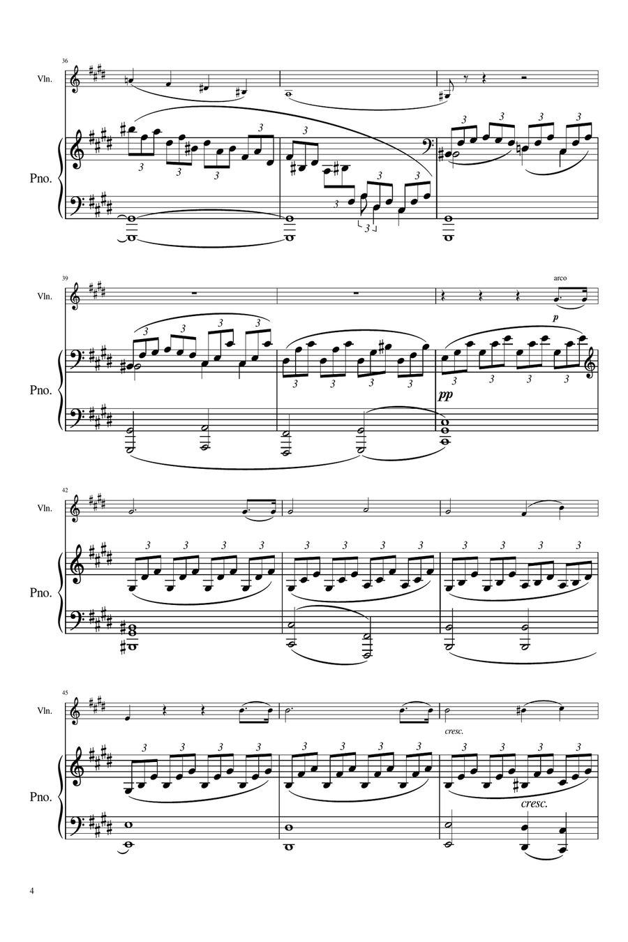 Beethoven - Piano Sonata No.14, Op.27 No.2 - Mov 1 - Moonlight Sonata (Violin & Piano Duet) Original Violin Solo scores gallery preview page 4