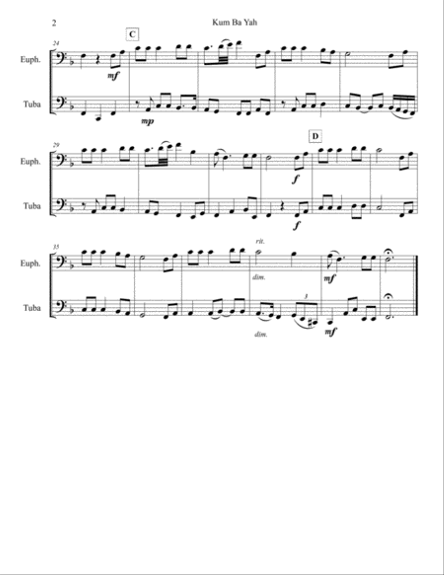 Kum Ba Yah (Euphonium/Tuba Duet) Brass Duet scores gallery preview page 2