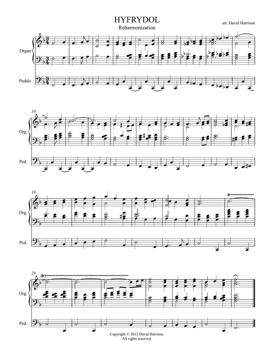 Hyfrydol - Free Accompaniment Organ Solo scores gallery preview page 1