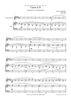 Book cover for Pachelbel's Canon - Alto Sax and Piano - D (concert)