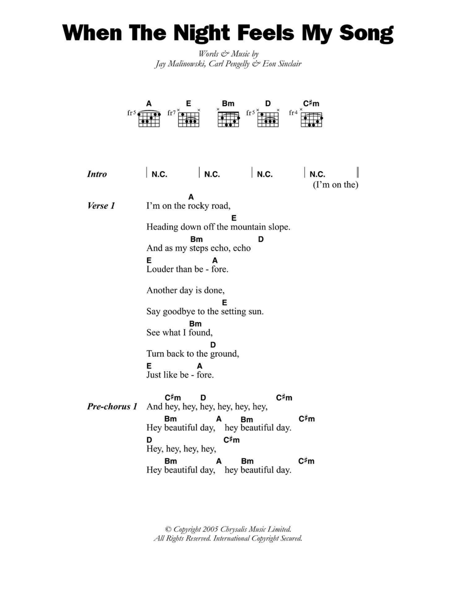 When The Night Feels My Song Easy Guitar scores gallery preview page 1