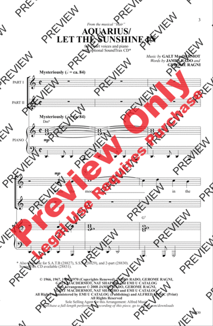 Aquarius / Let the Sunshine In 2-Part scores gallery preview page 2