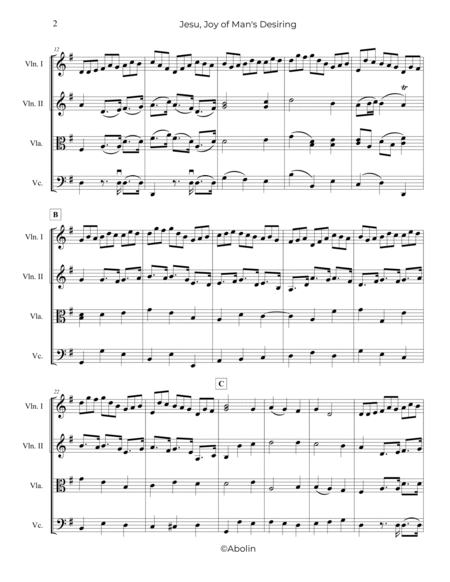 Bach: Jesu, Joy of Man's Desiring - String Quartet by Johann Sebastian Bach String Quartet - Digital Sheet Music