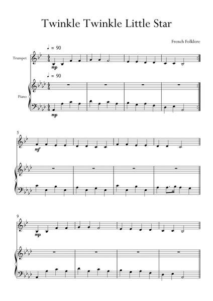 Twinkle Twinkle Little Star in Ab Major for Trumpet and Piano. Very Easy. image number null