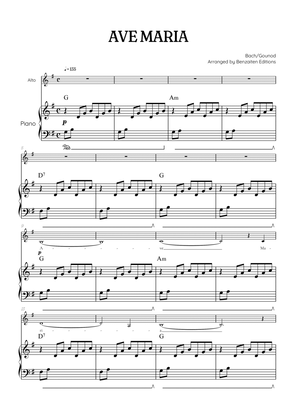 Bach / Gounod Ave Maria in G major • contralto sheet music with piano accompaniment and chords