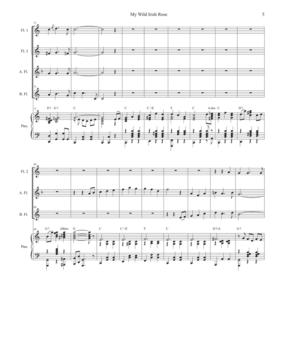 My Wild Irish Rose (Flute Choir and Piano) Flute Choir scores gallery preview page 5