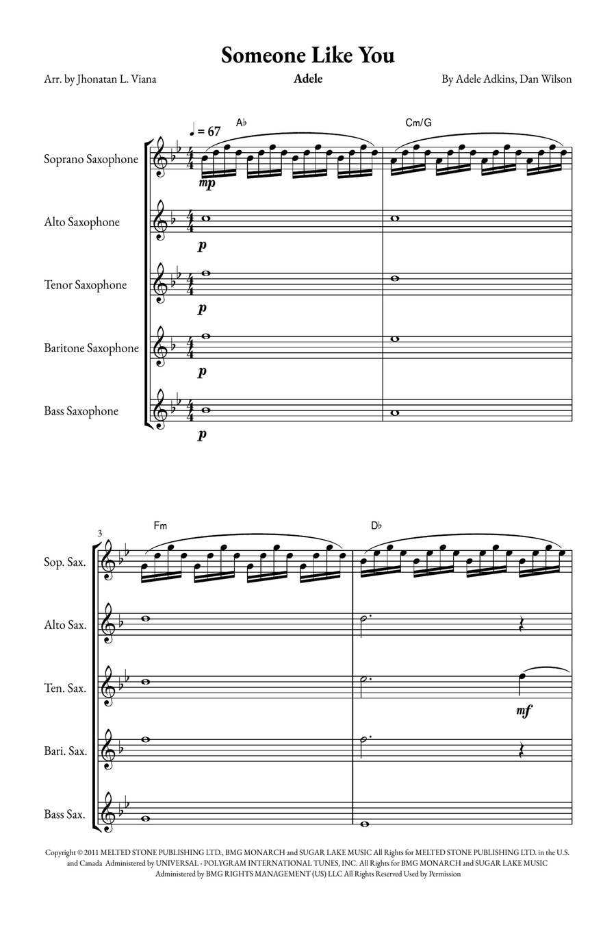 Someone Like You Saxophone Quintet scores gallery preview page 1