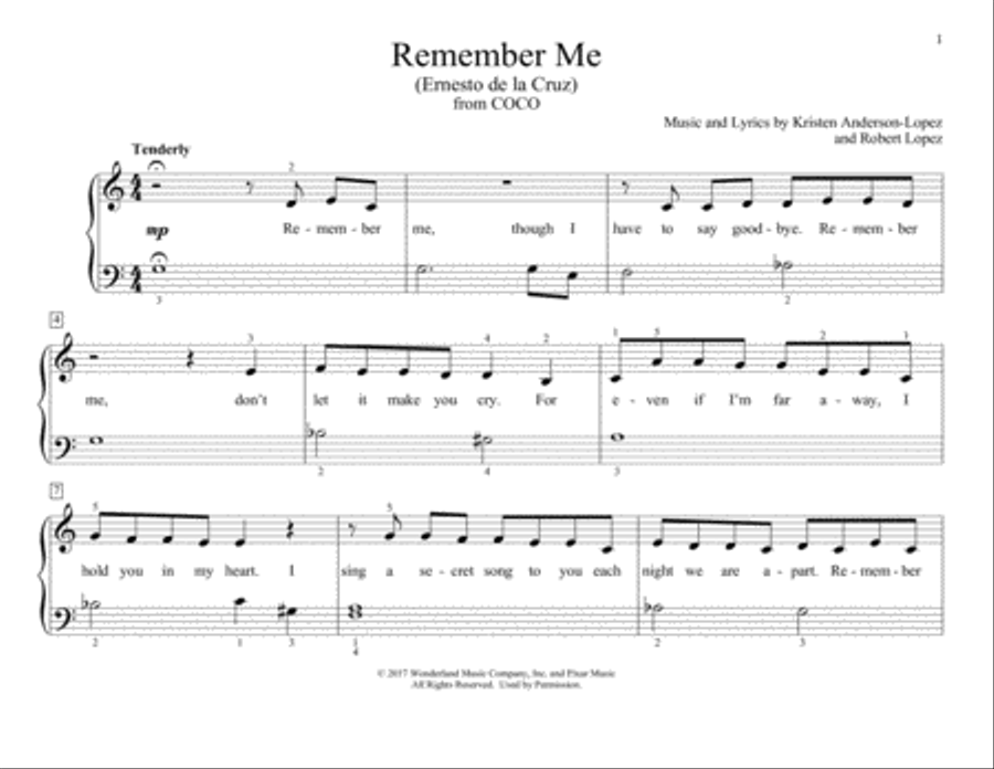 Remember Me (Ernesto de la Cruz) (from Coco) (arr. Christopher Hussey) Piano scores gallery preview page 1