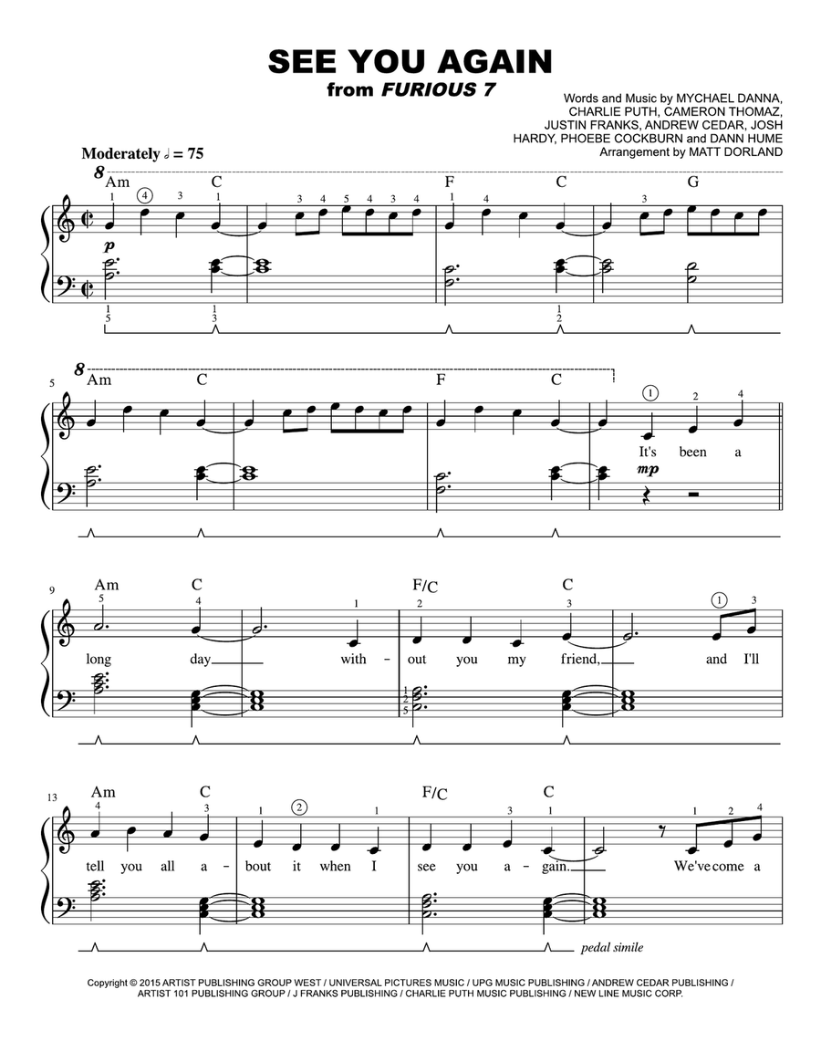 See You Again Easy Piano scores gallery preview page 1