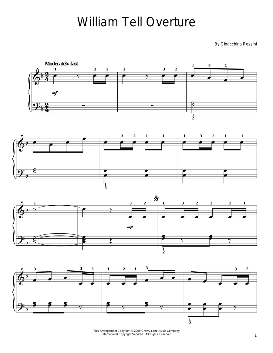 William Tell Overture Easy Piano scores gallery preview page 1