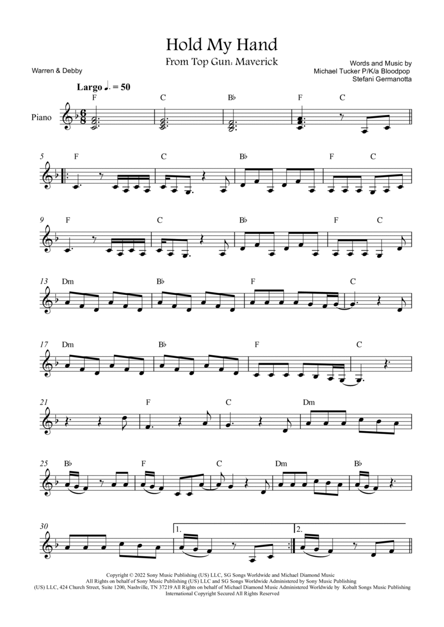 Hold My Hand Easy Piano scores gallery preview page 1