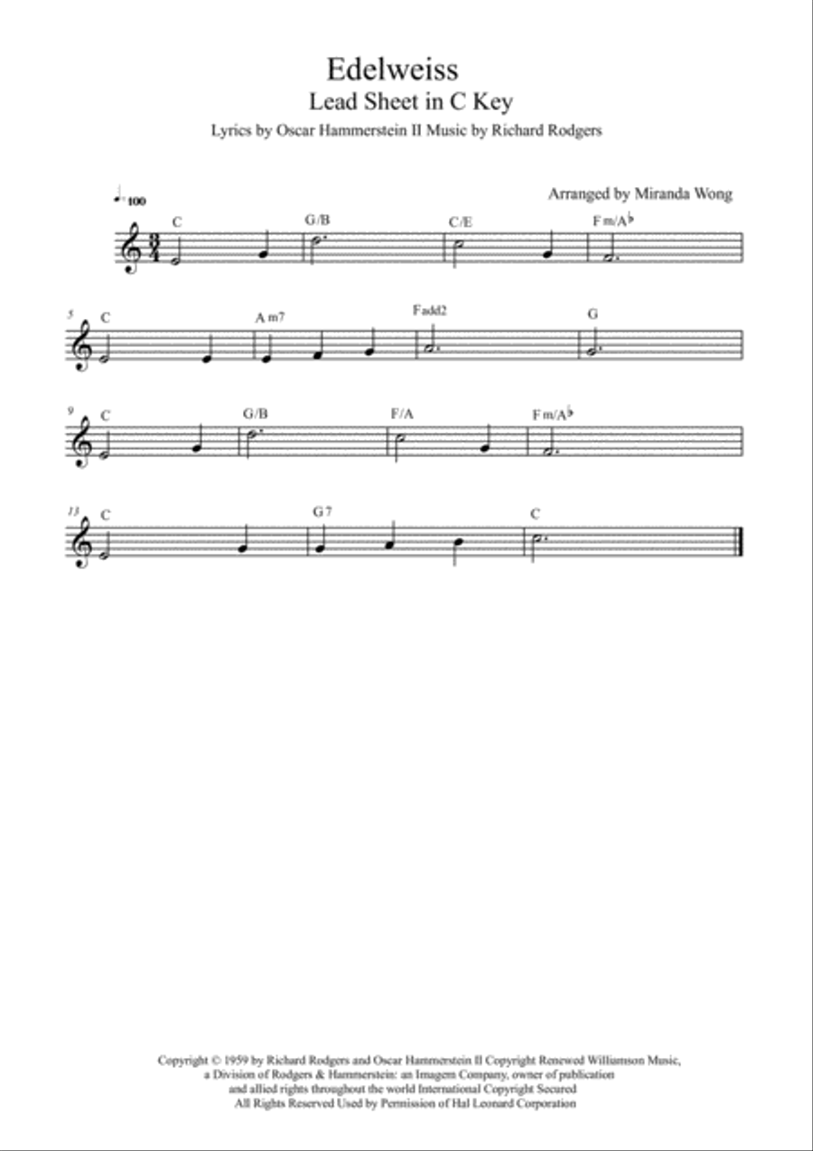Edelweiss Piano, Vocal, Guitar scores gallery preview page 1