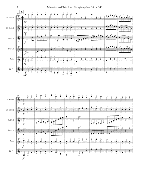 Mozart Minuetto from Symphony 39 set for Clarinet Choir image number null