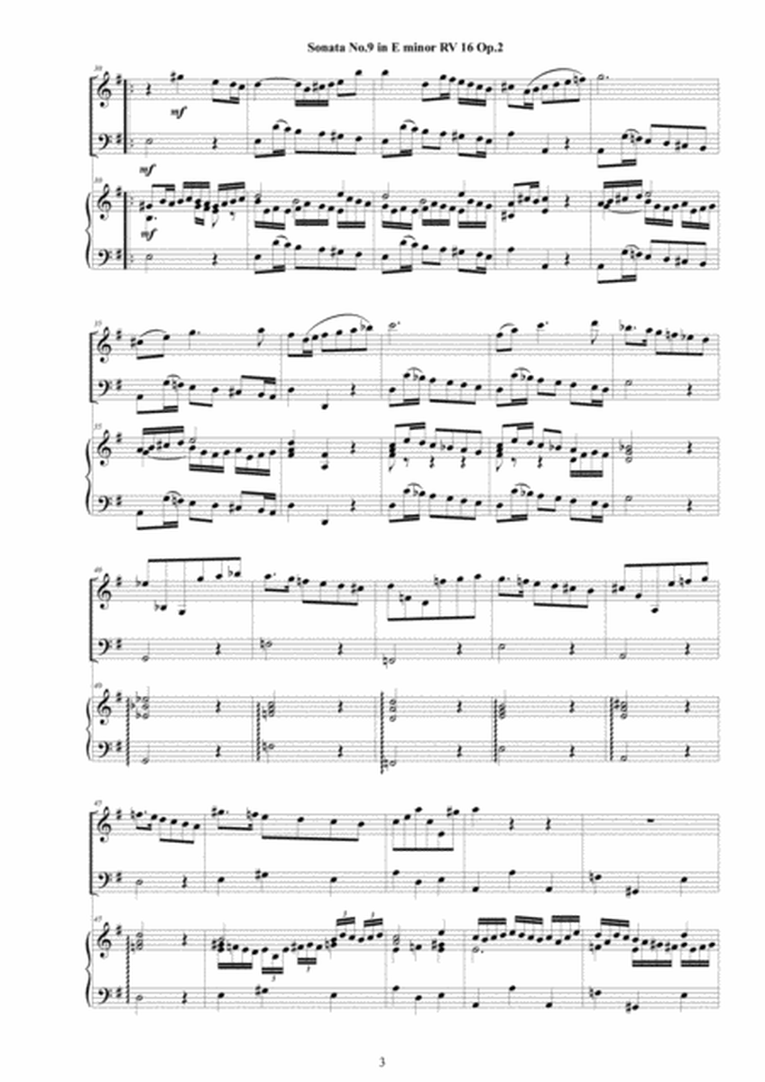 Vivaldi - Trio Sonata No.9 in E minor RV 16 Op.2 for Violin, Cello and Cembalo (or Piano) image number null