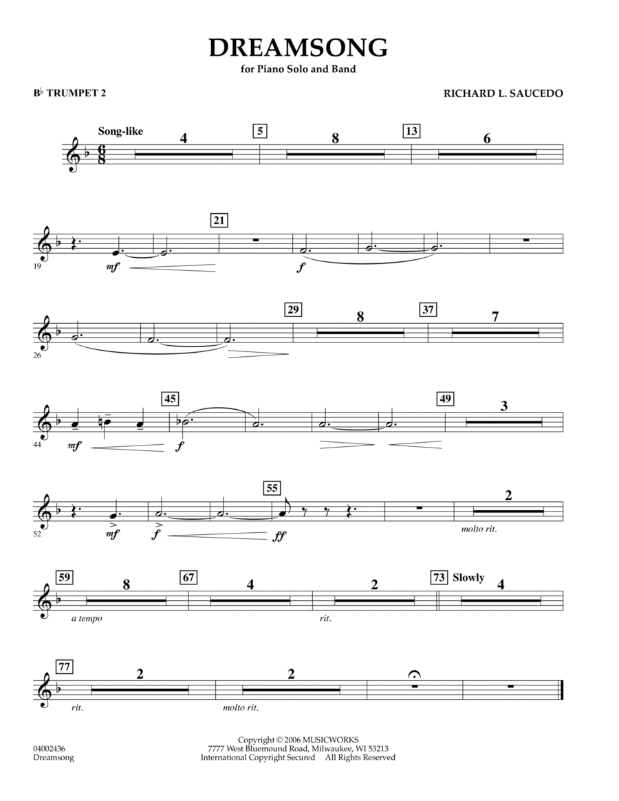 Dreamsong (Piano Feature With Band) - Bb Trumpet 2