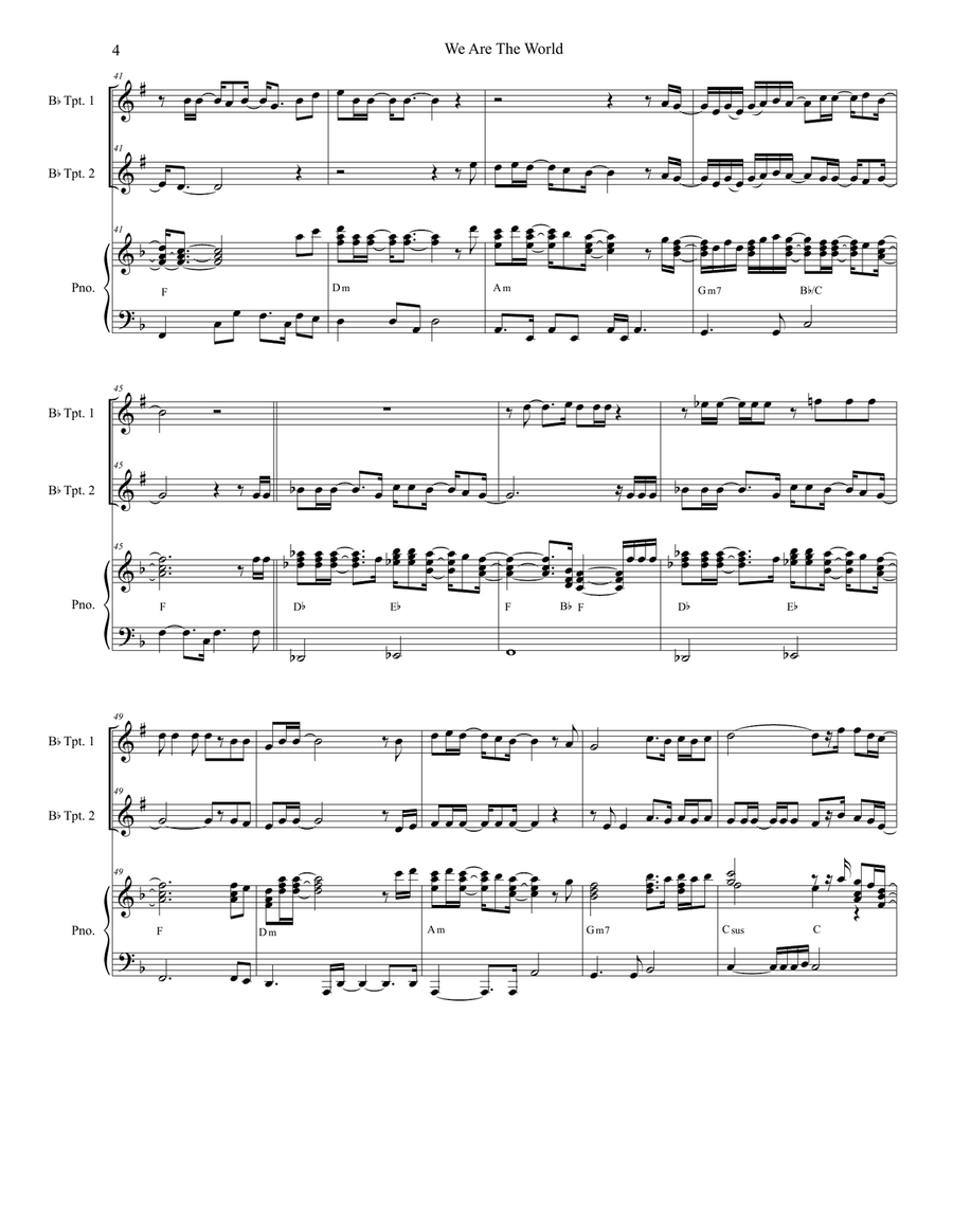 We Are The World We Are The World Trumpet Duet scores gallery preview page 4