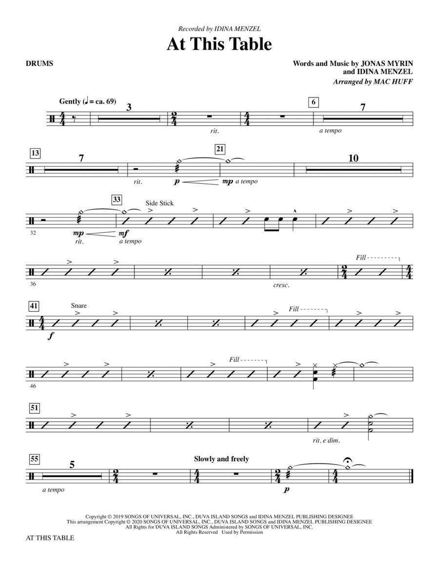 At This Table (arr. Mac Huff) - Drums