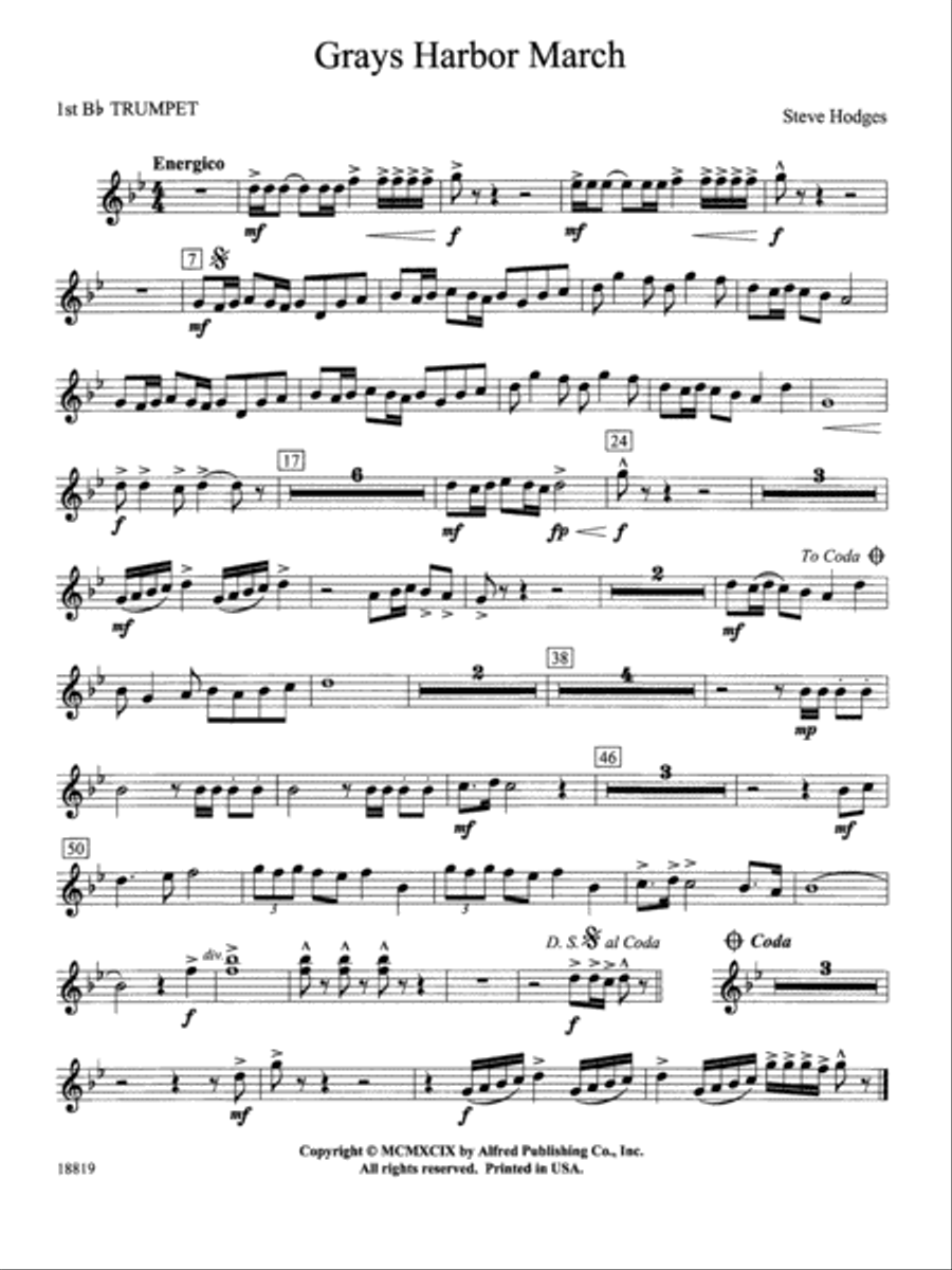 Grays Harbor March: 1st B-flat Trumpet Concert Band scores gallery preview page 1