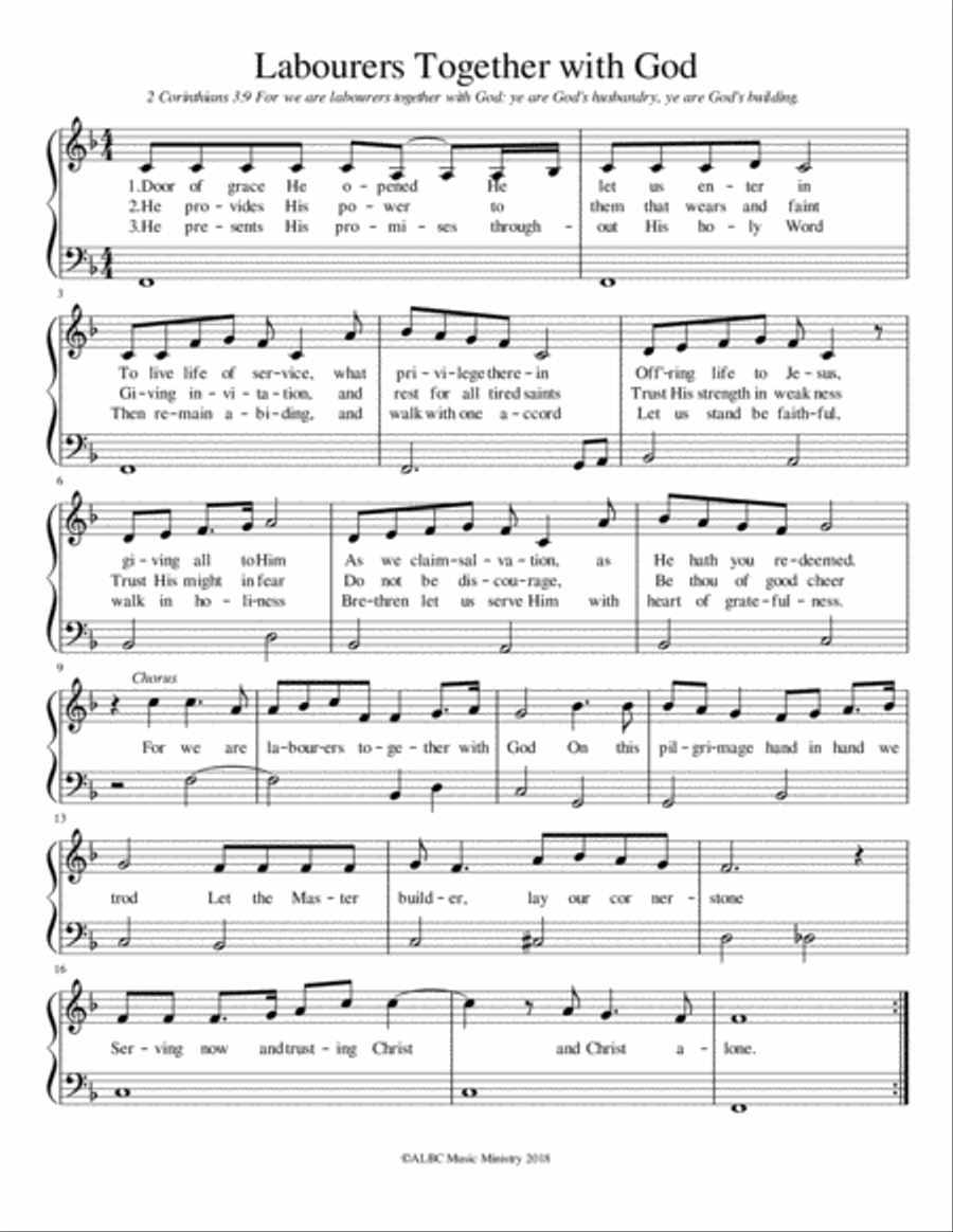 Labourers Together with God Easy Piano scores gallery preview page 1