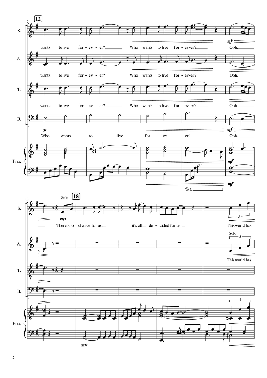 Who Wants To Live Forever 4-Part scores gallery preview page 2