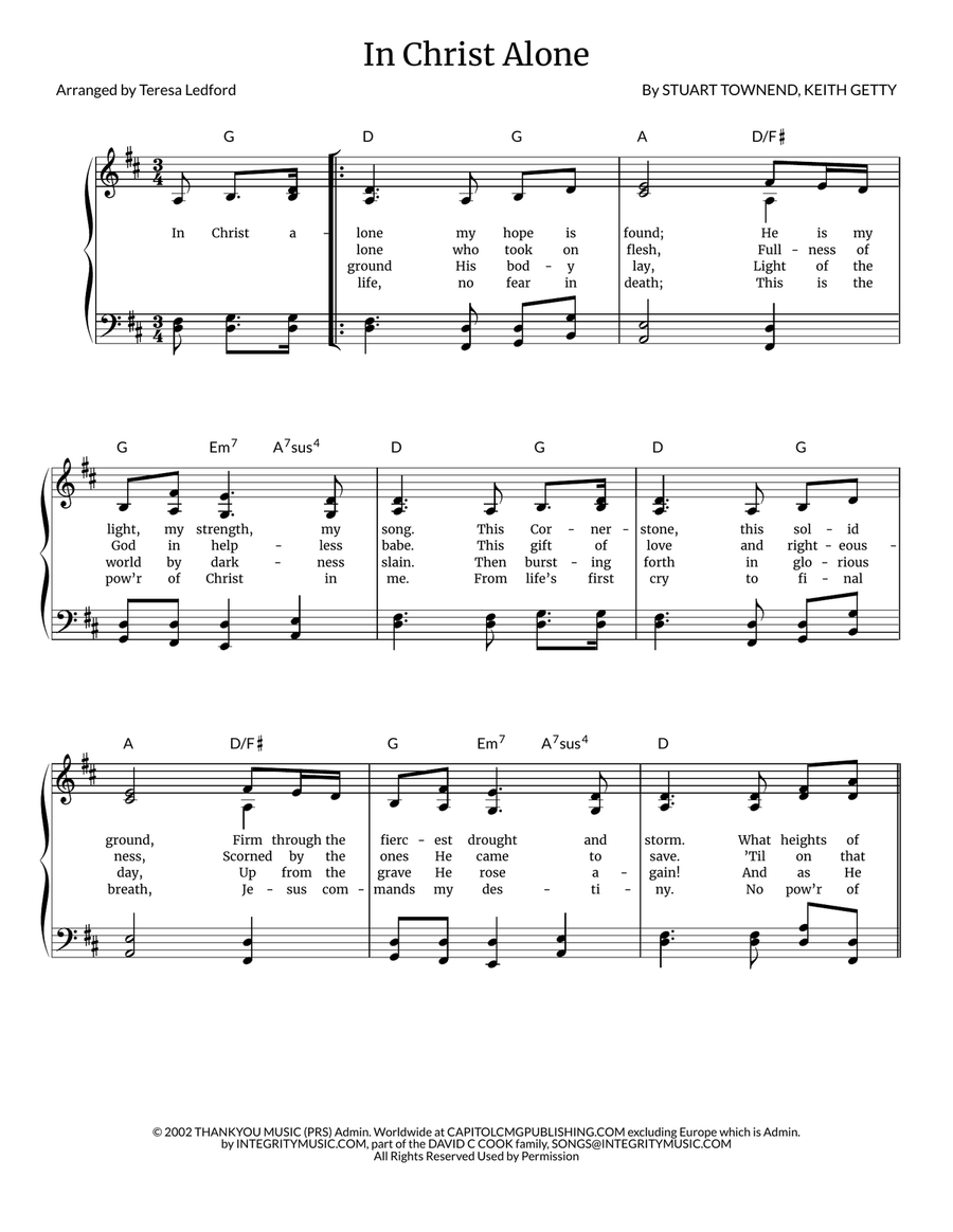 In Christ Alone Piano, Vocal, Guitar scores gallery preview page 1