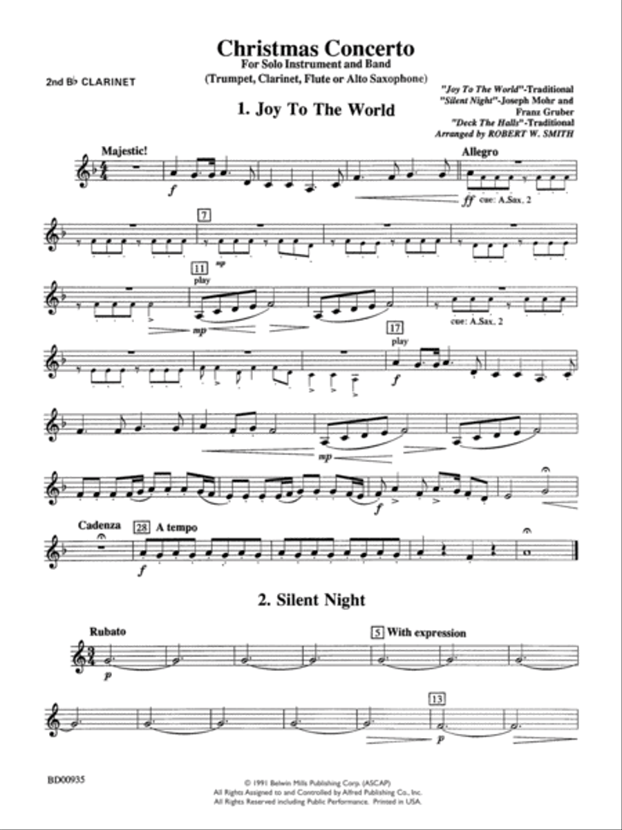 Christmas Concerto (Solo Trumpet, Clarinet, Flute, or Alto Saxophone and Band): 2nd B-flat Clarinet Concert Band scores gallery preview page 1