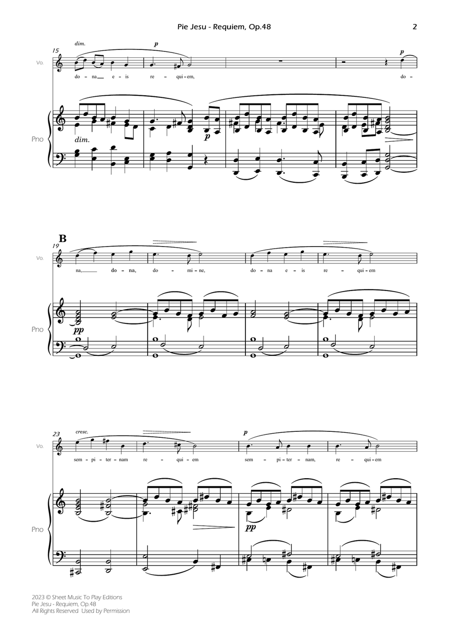 Pie Jesu (Requiem, Op.48) - Voice and Piano - C Major (Full Score and Parts) Piano, Vocal scores gallery preview page 4