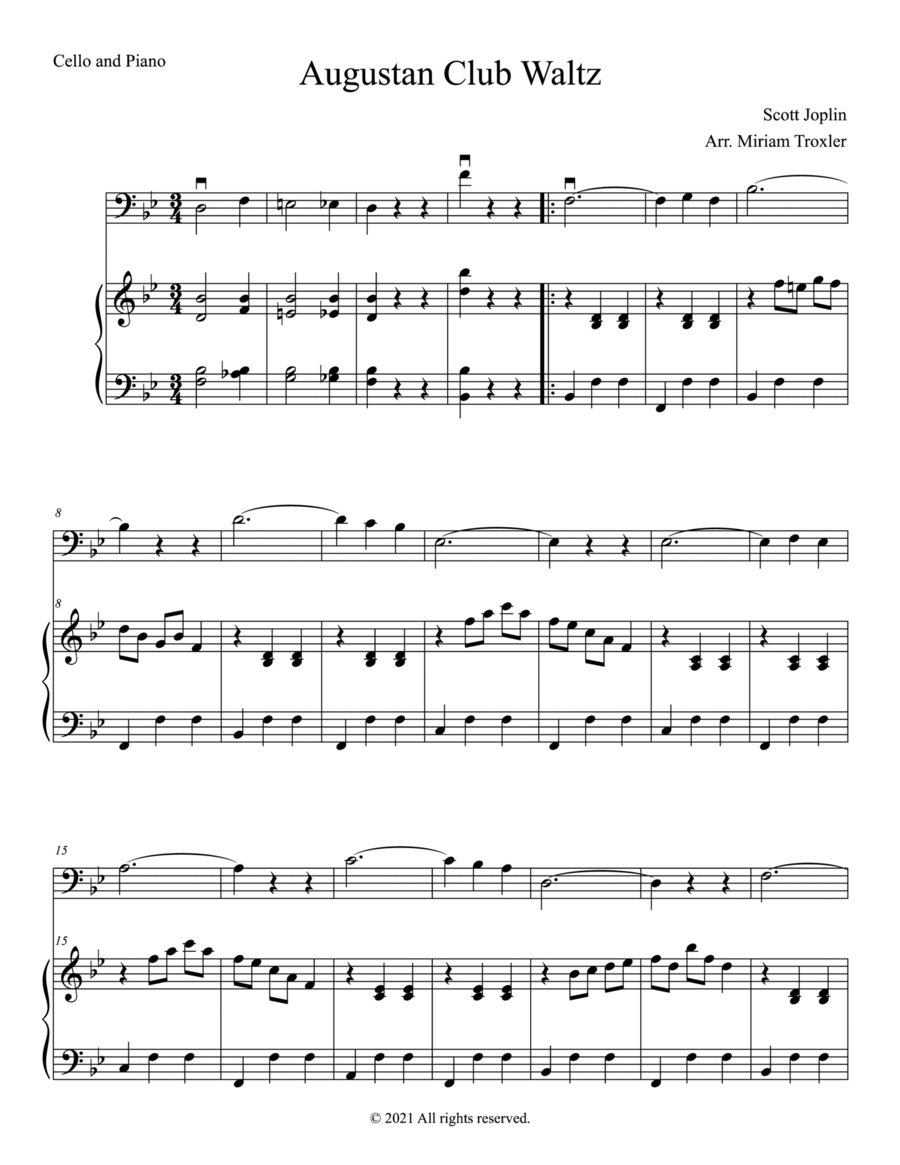 Augustan Club Waltz Duet for Cello and Piano Piano scores gallery preview page 1