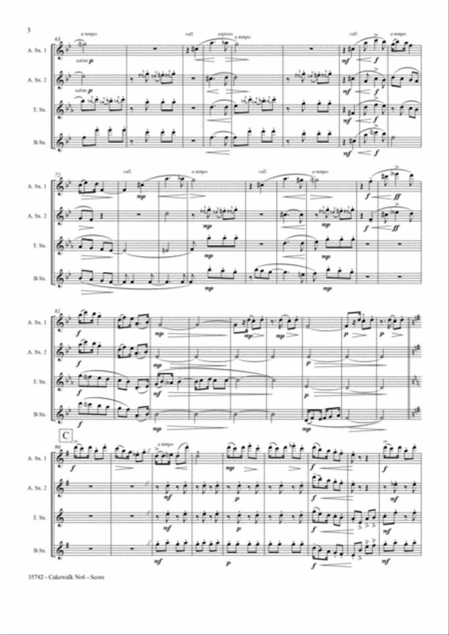 CAKEWALK NO 6 FROM CHILDREN'S CORNER - SAXOPHONE QUARTET Saxophone Quartet scores gallery preview page 4