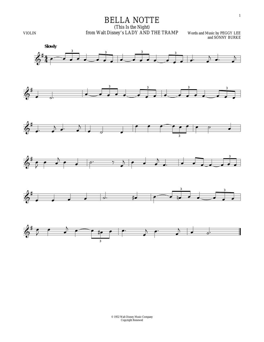 Bella Notte (This Is The Night) (from Lady And The Tramp) Violin Solo scores gallery preview page 1