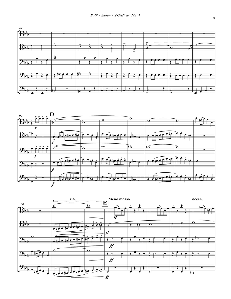 Entrance of the Gladiators (Thunder & Blazes March) for Trombone Quintet Brass Ensemble scores gallery preview page 5