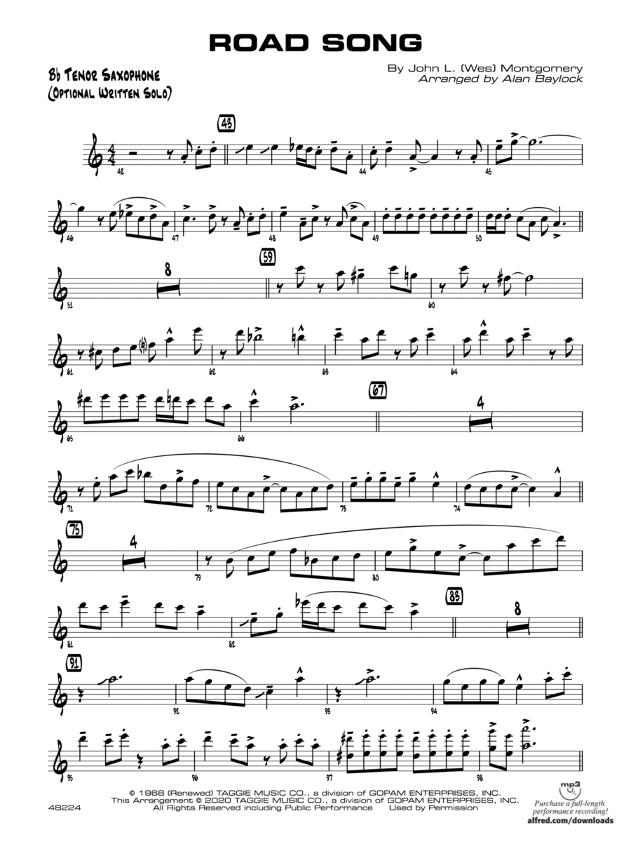 Road Song: Bb Tenor Sax Optional Solo Jazz Ensemble scores gallery preview page 1