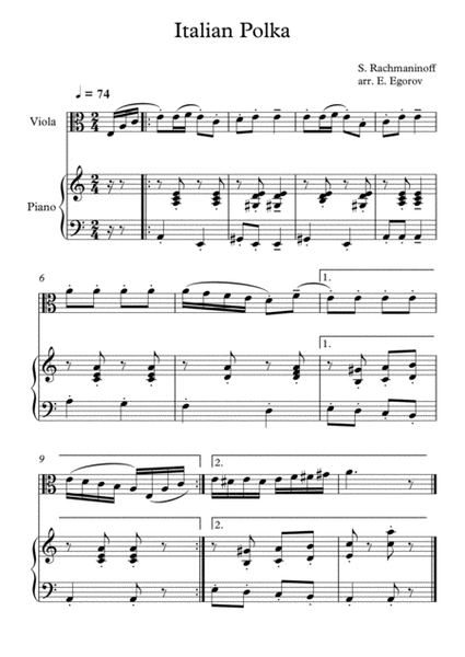 Italian Polka, Sergei Rachmaninoff, For Viola & Piano image number null