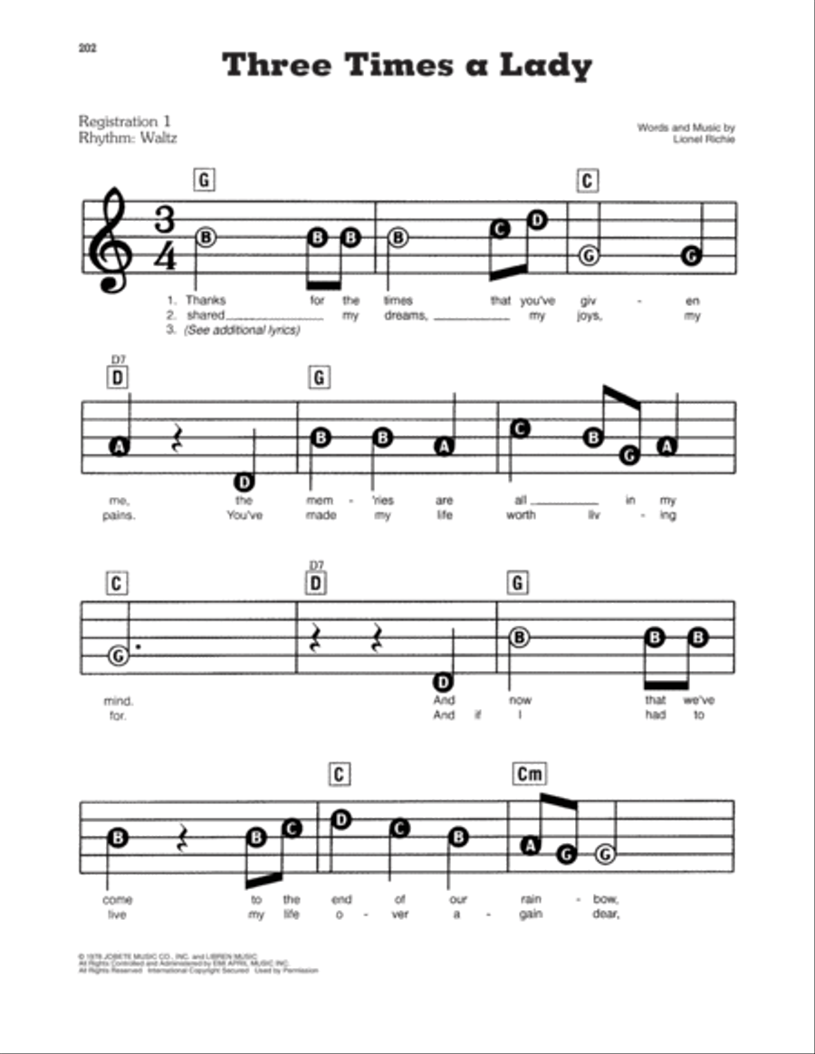 Three Times A Lady Three Times A Lady Electronic Keyboard scores gallery preview page 1