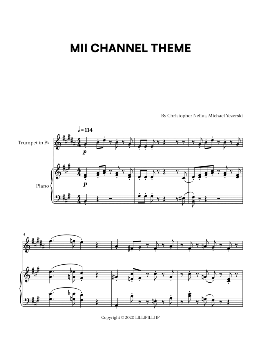 Mii Channel Theme Trumpet Solo scores gallery preview page 1