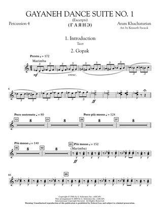 Book cover for Gayenah Dance Suite No. 1 (Excerpts) (arr. Kenneth Snoeck) - Percussion 4