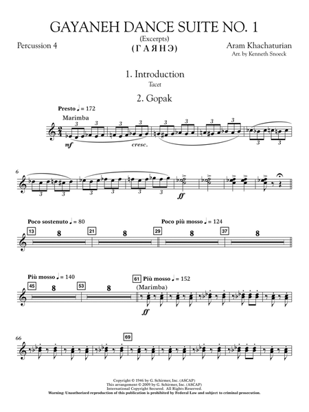 Gayenah Dance Suite No. 1 (Excerpts) (arr. Kenneth Snoeck) - Percussion 4
