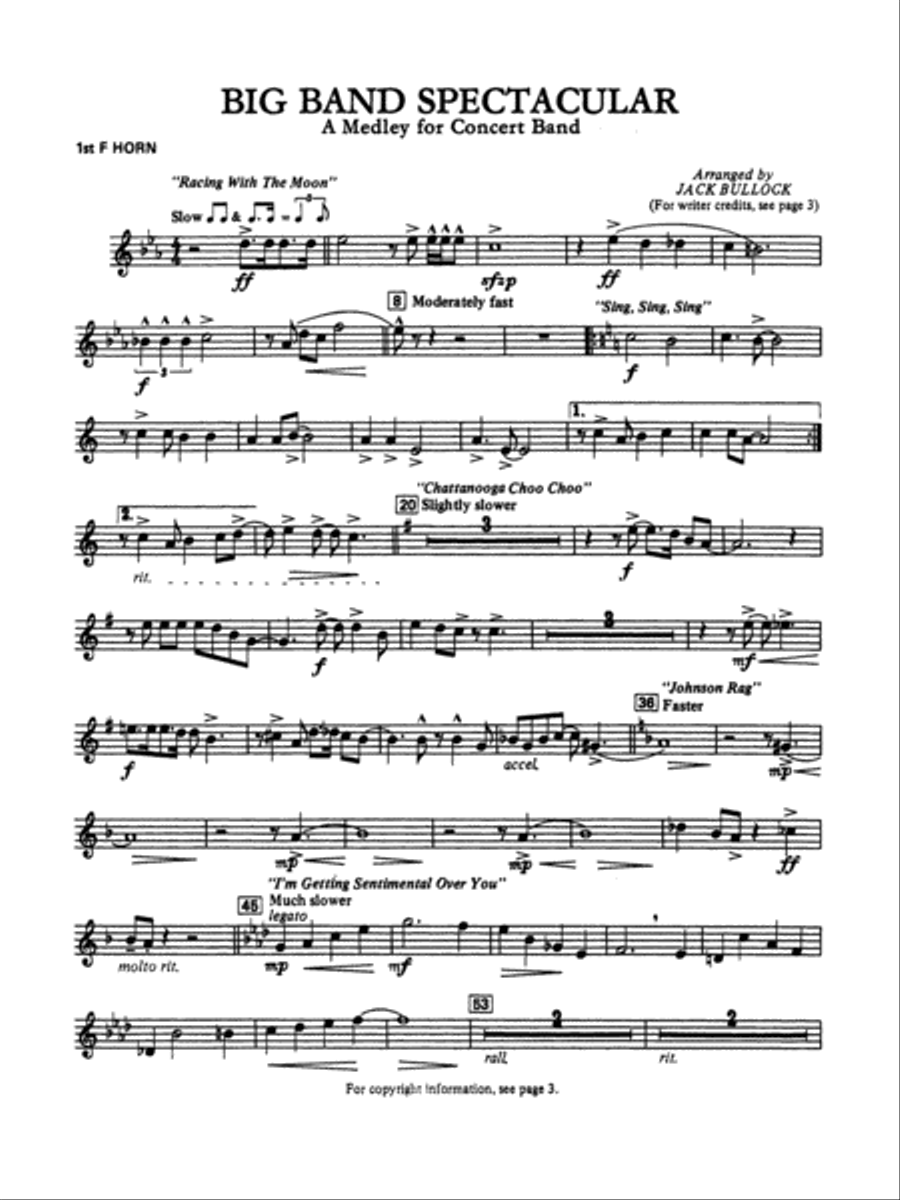 Big Band Spectacular: 1st F Horn Concert Band scores gallery preview page 1