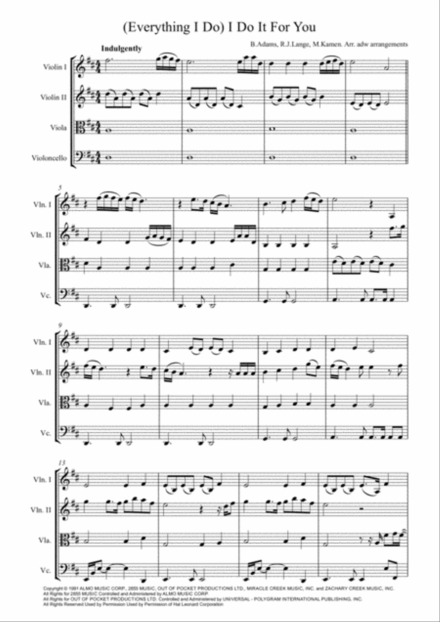 (Everything I Do) I Do It For You String Quartet scores gallery preview page 2