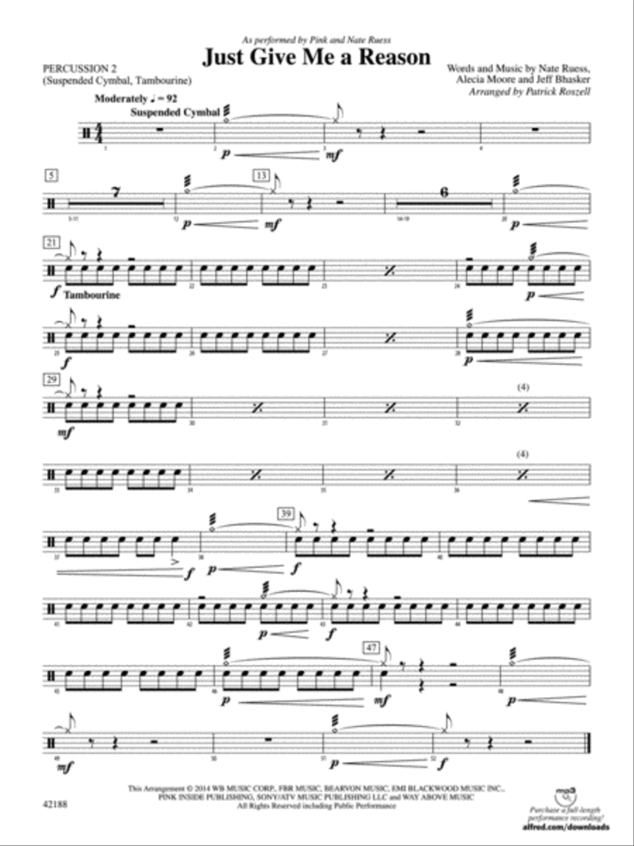 Just Give Me a Reason: 2nd Percussion Concert Band scores gallery preview page 1