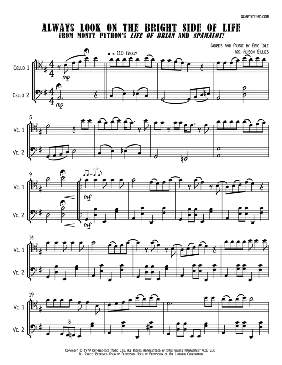 Always Look On The Bright Side Of Life String Duet scores gallery preview page 1