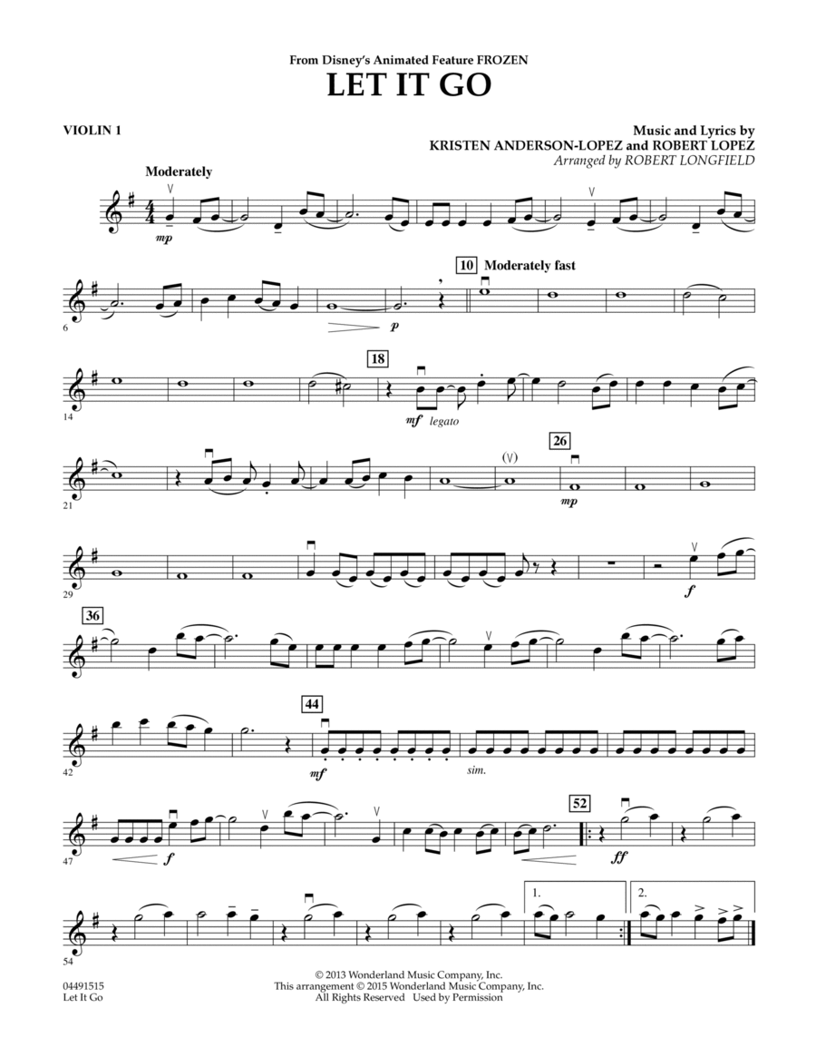 Let It Go (from Frozen) - Violin 1 Violin scores gallery preview page 1