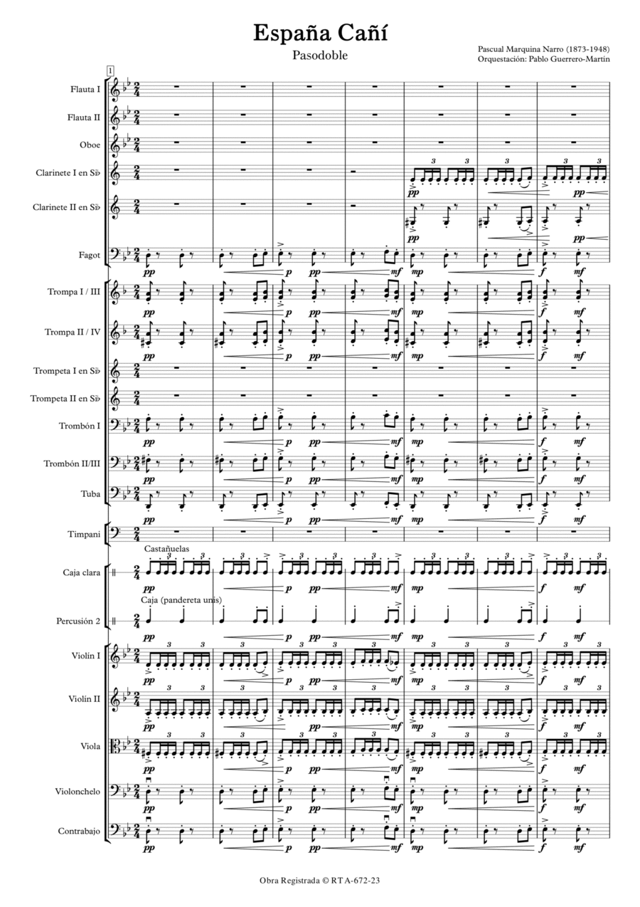 España Cañí - Pasodoble - Espana Cani Full Orchestra scores gallery preview page 1