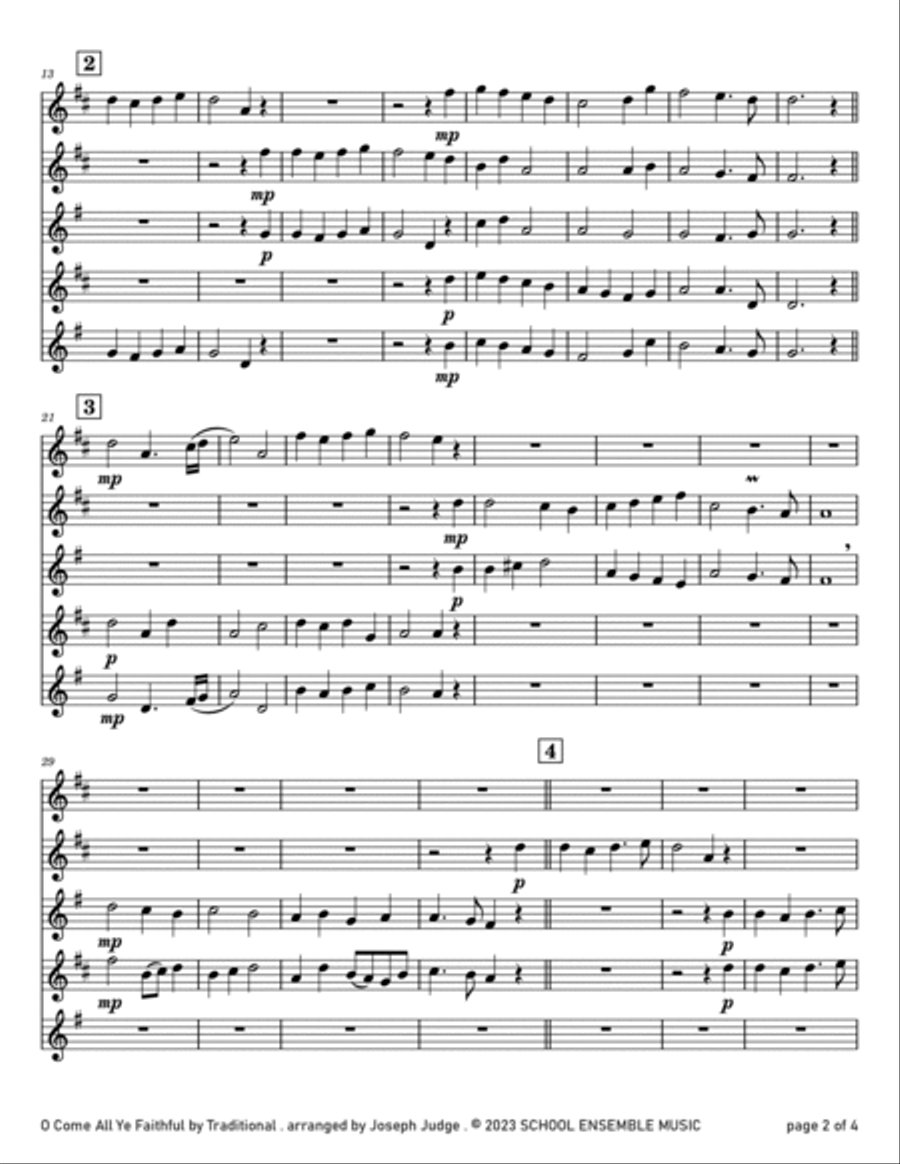 O Come All Ye Faithful for Saxophone Quartet in Schools Saxophone Quartet scores gallery preview page 2