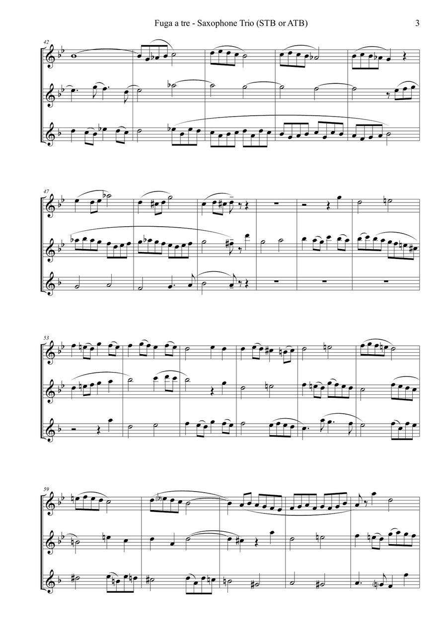 Fuga a tre (on a theme by W.A. Mozart) - for Saxophone Trio (STB or ATB) STB scores gallery preview page 4