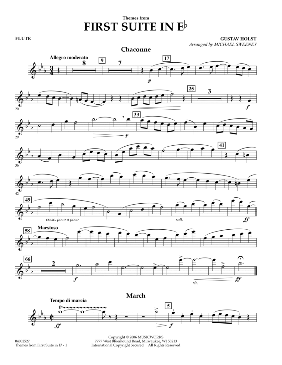 First Suite In E Flat, Themes From - Flute Flute scores gallery preview page 1
