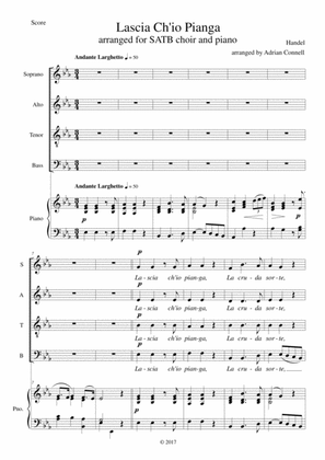 Handel Lascia Ch'io Pianga arranged for SATB choir and piano (or organ)