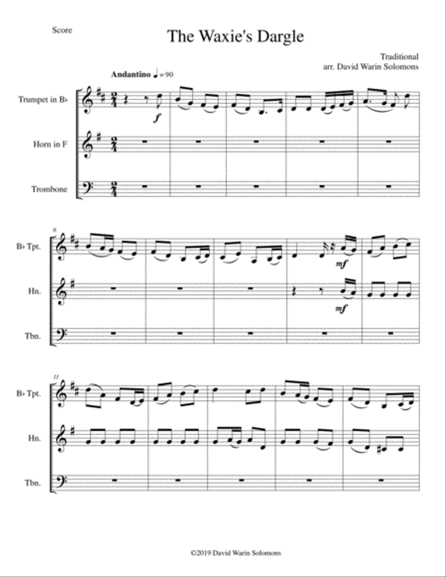 15 easy trios for brass trio (trumpet, horn, trombone) Brass Trio scores gallery preview page 1